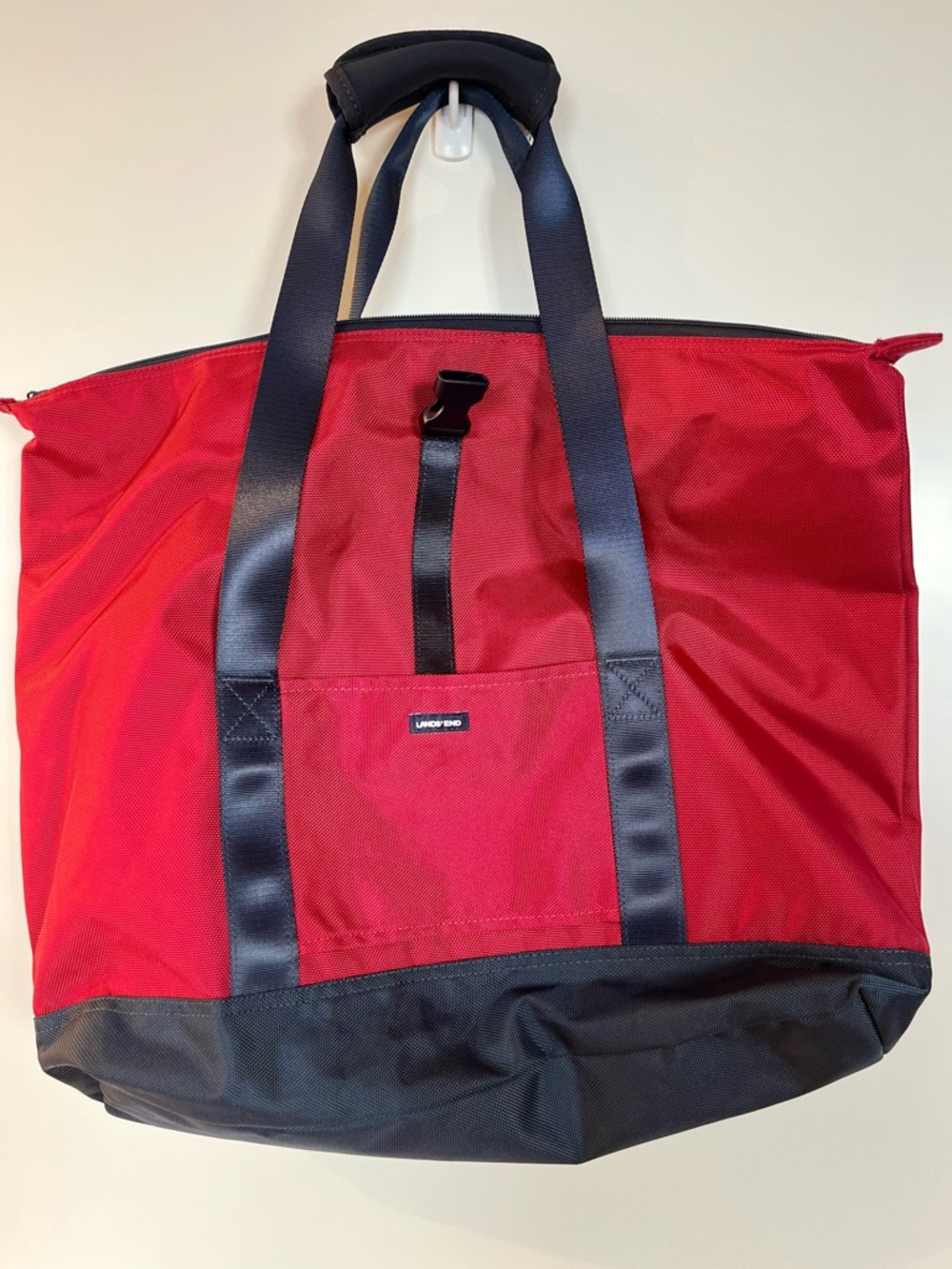 Lands’ End Red & Navy Large Unisex Utility Tote Bag Travel Overnight Weekend